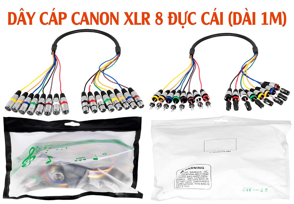 DÂY CÁP CANON XLR 8 ĐỰC CÁI (DÀI 1M)