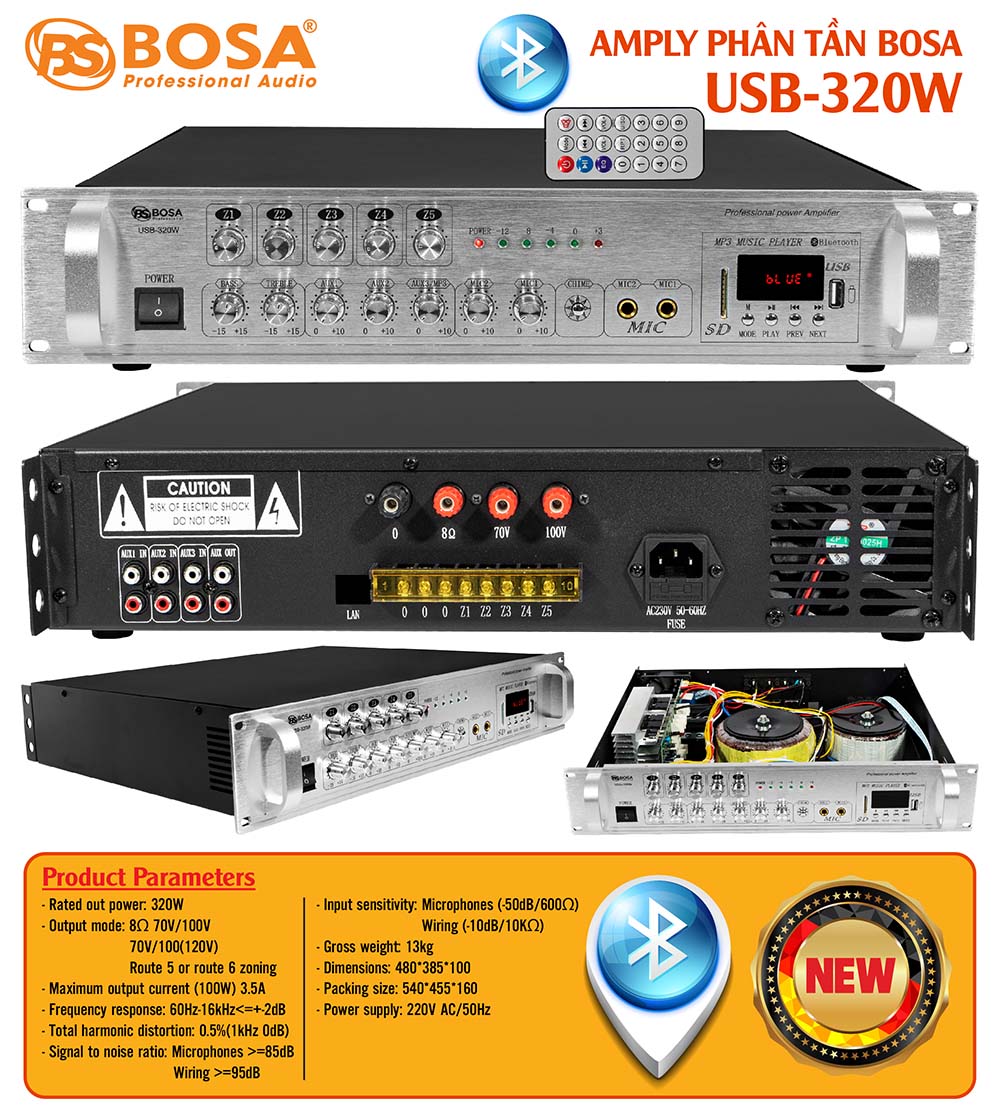 Amply phân tần bosa USB-320W bluetooth