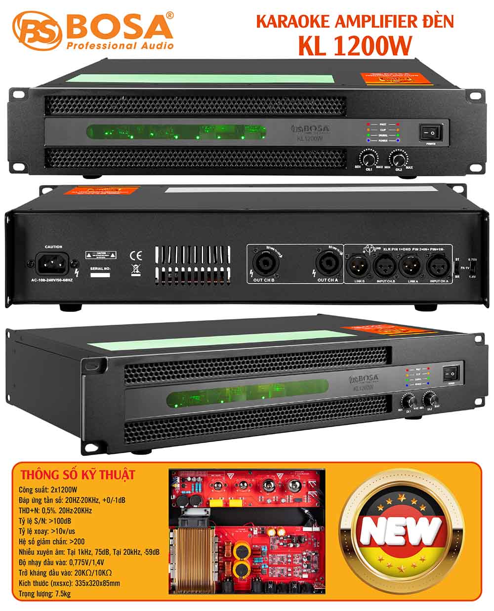 Amplifier karaoke đèn bosa KL 1200W