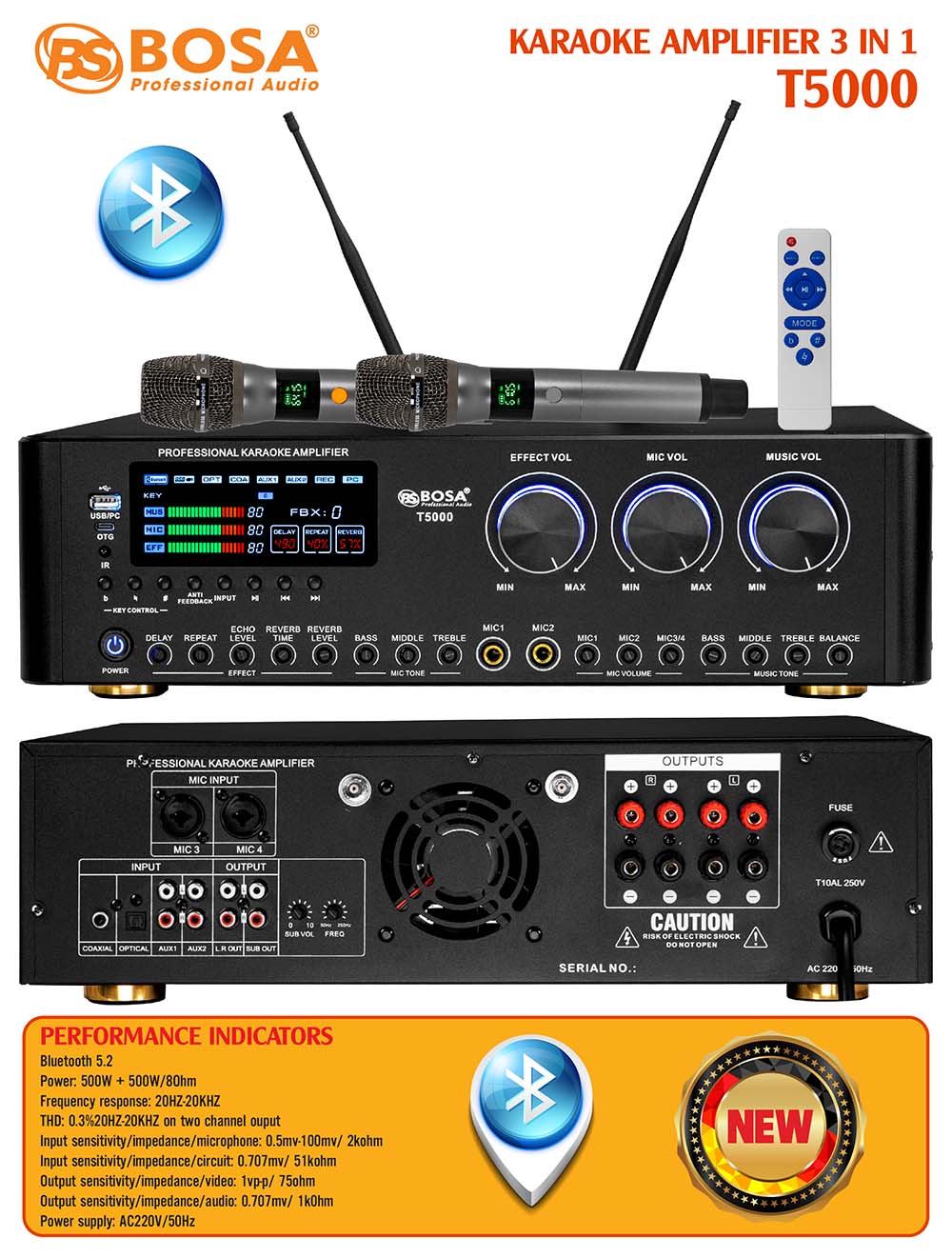 Amply 3 in 1 bosa T5000 (Bluetooth)