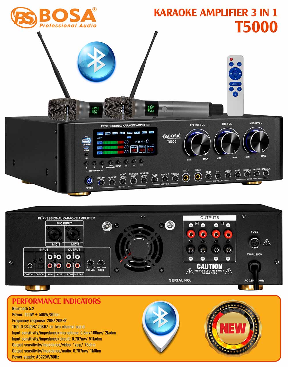 Amply 3 in 1 bosa T5000 (Bluetooth)