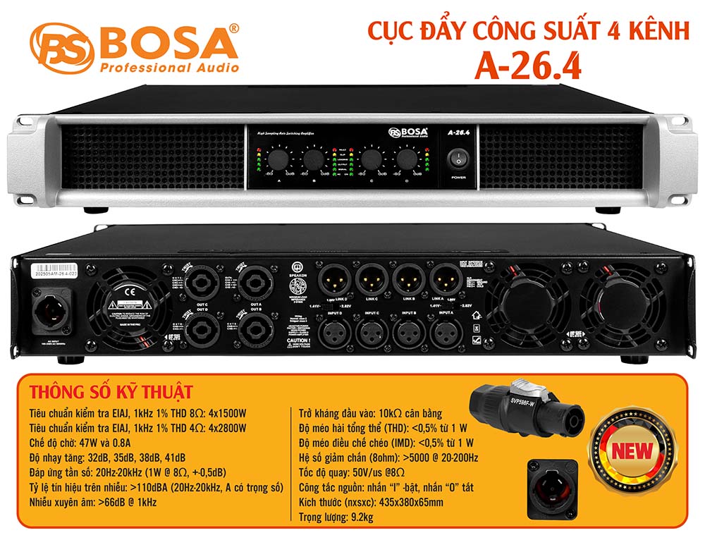 Main cục đẩy công suất 4 kênh bosa A-26.4