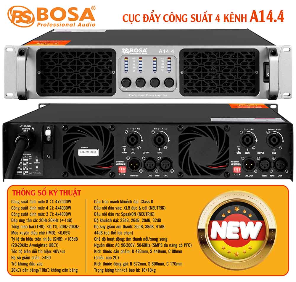 Cục đẩy công suất 4 kênh bosa A14.4