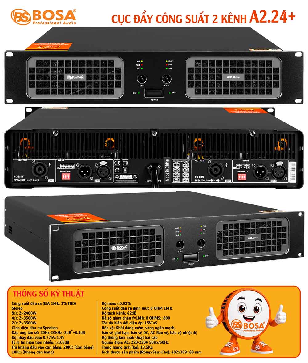 Cục đẩy công suất 2 kênh bosa A2.24+