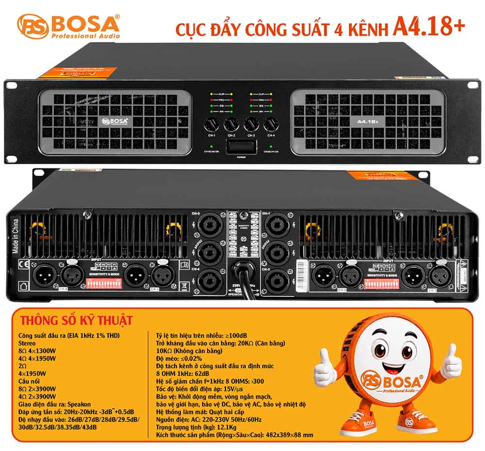 Cục đẩy công suất 4 kênh bosa A4.18+