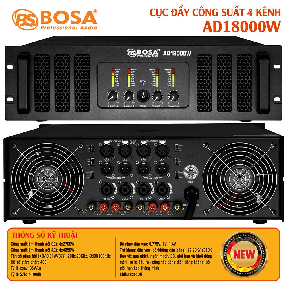 Cục đẩy công suất 4 kênh bosa AD18000W