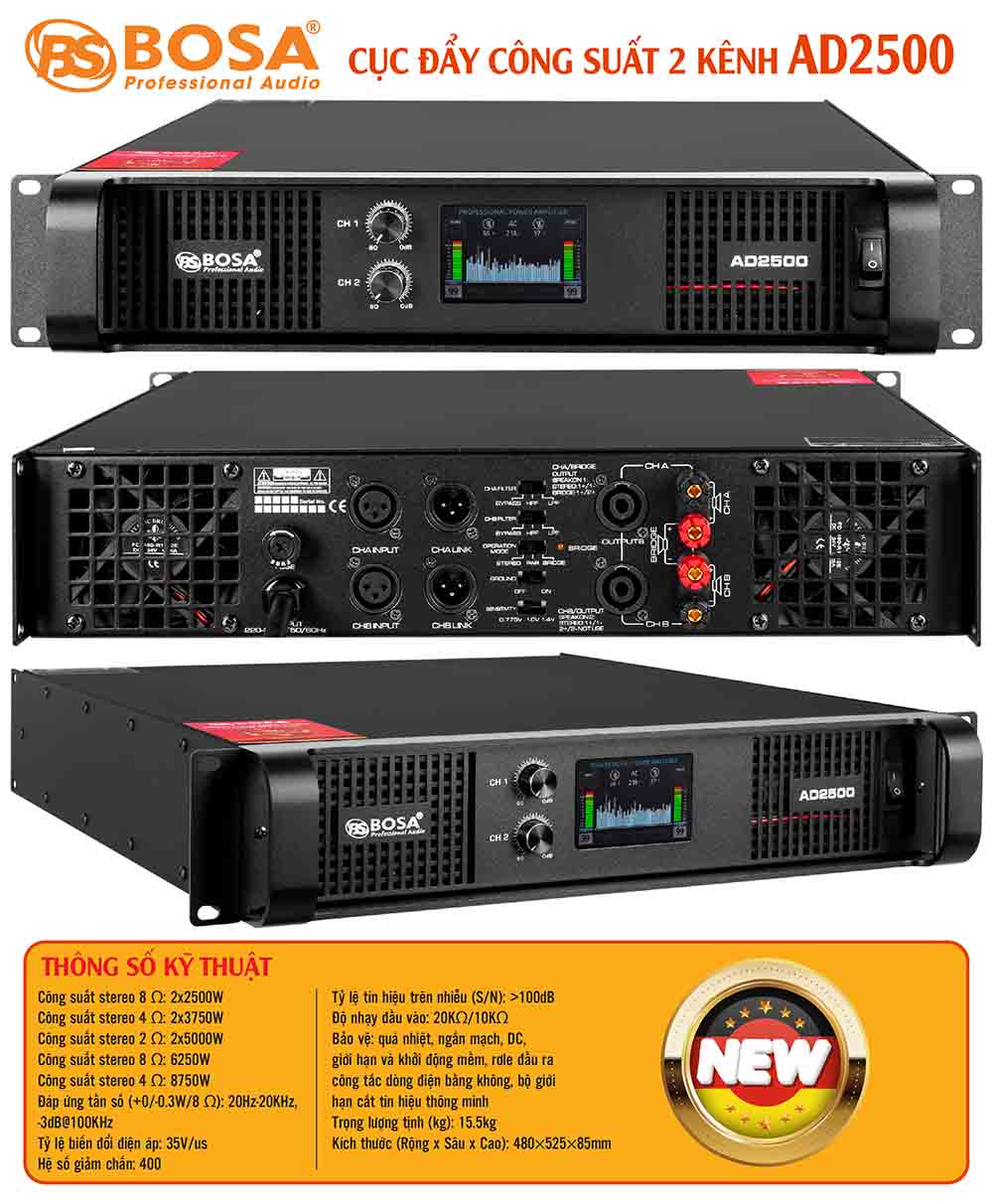 Cục đẩy công suất 2 kênh bosa AD2500