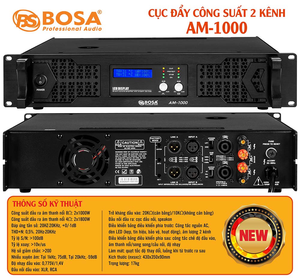 Main cục đẩy công suất 2 kênh bosa AM-1000
