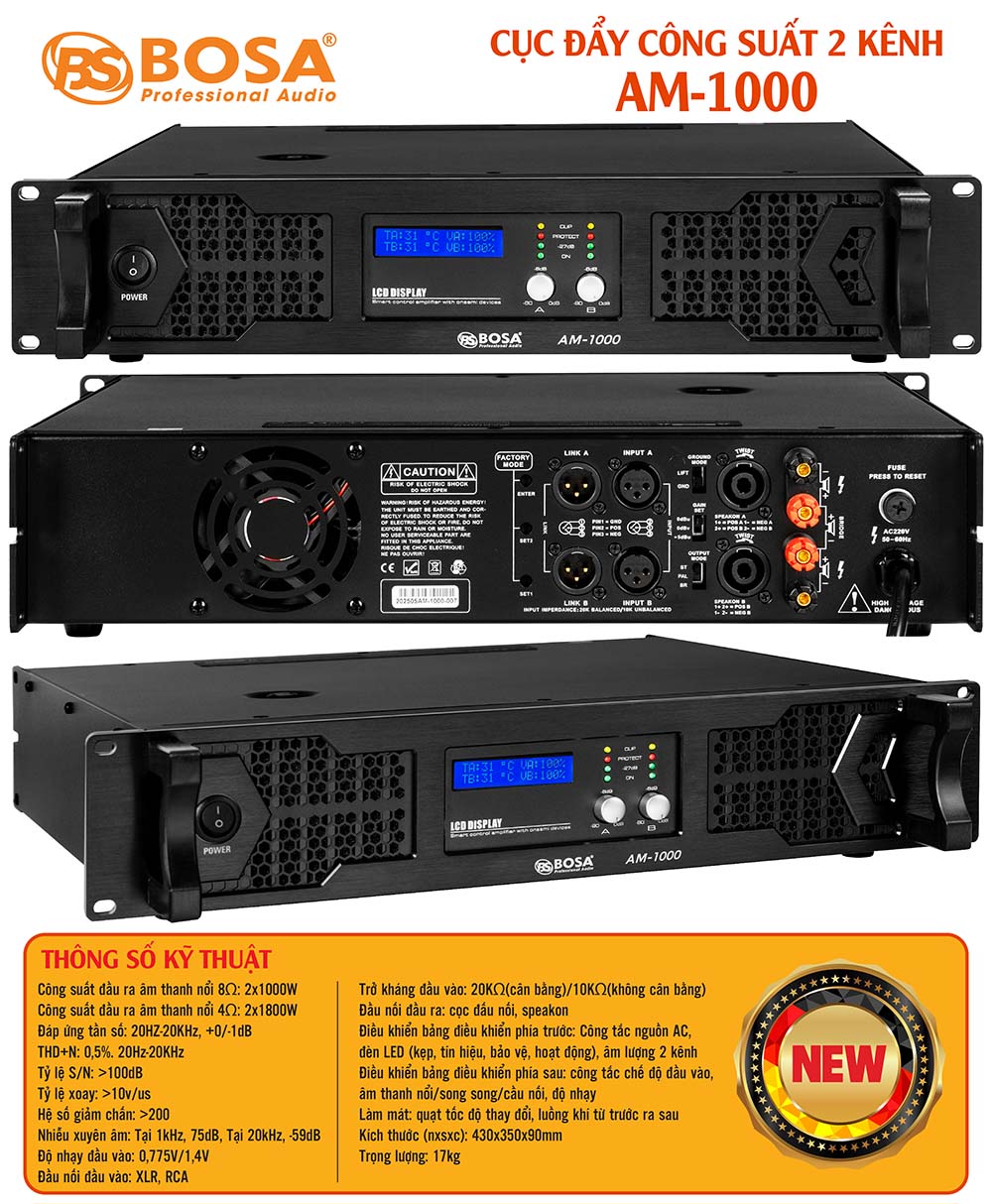 Main cục đẩy công suất 2 kênh bosa AM-1000