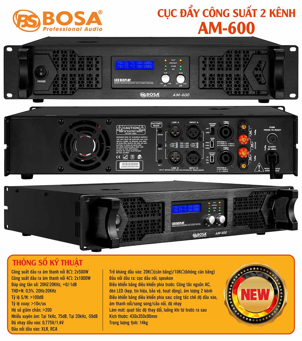 Main cục đẩy công suất 2 kênh bosa AM-600