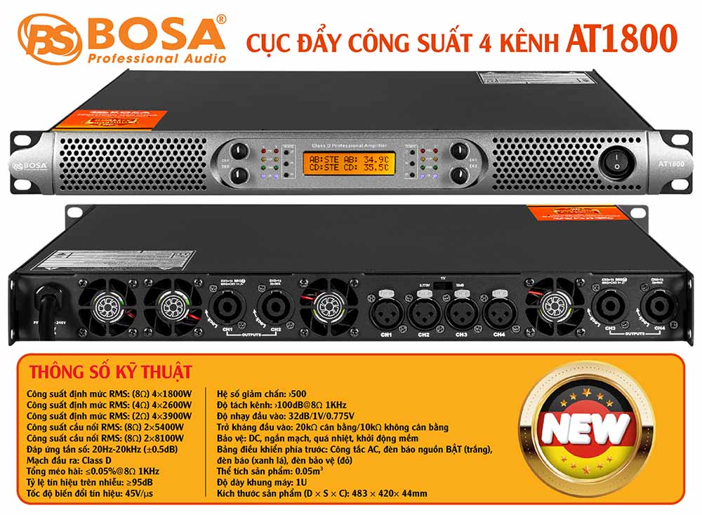 Cục đẩy công suất 4 kênh bosa AT1800