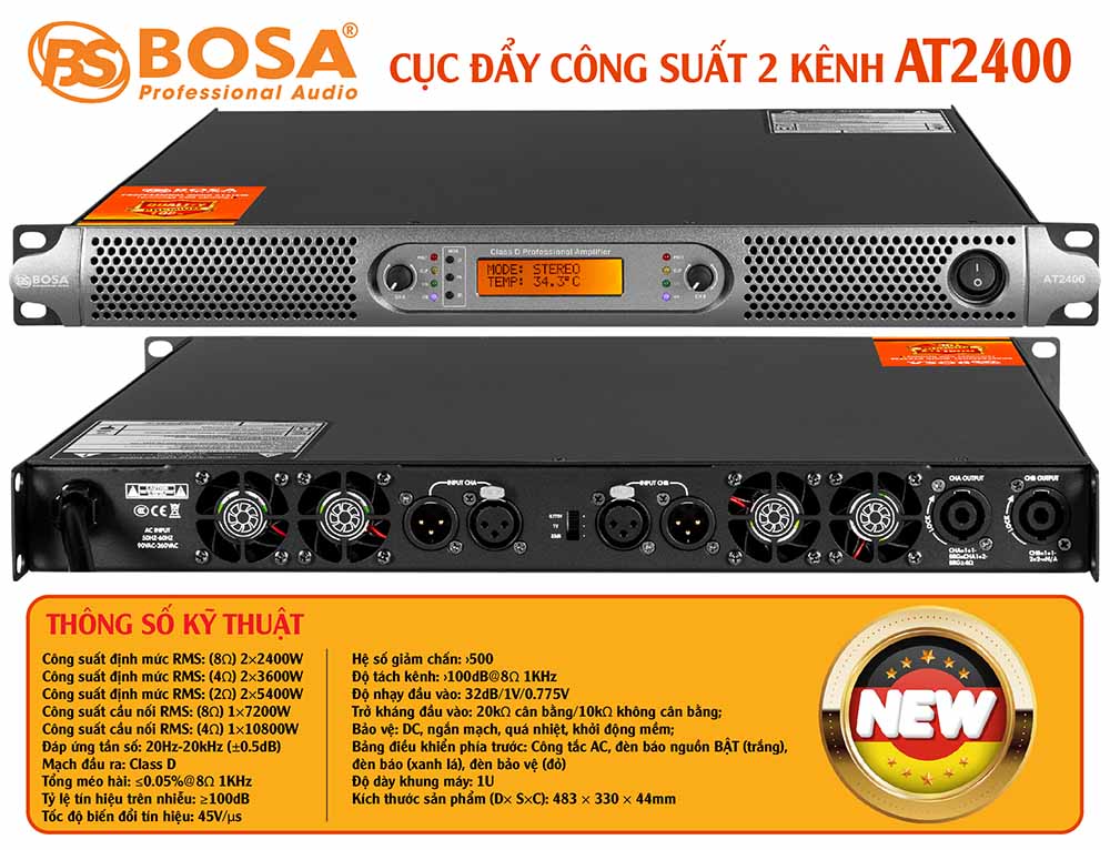 Cục đẩy công suất 2 kênh bosa AT2400