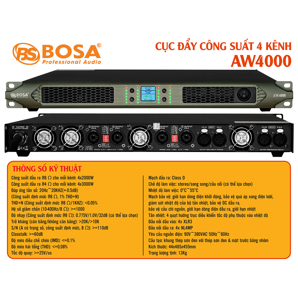 CỤC ĐẨY CÔNG SUẤT 4 KÊNH BOSA AW4000
