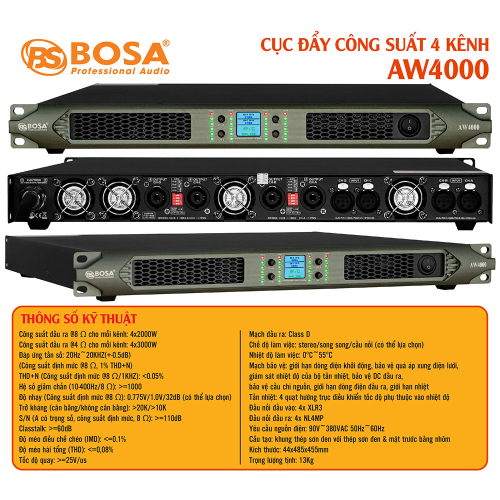 CỤC ĐẨY CÔNG SUẤT 4 KÊNH BOSA AW4000