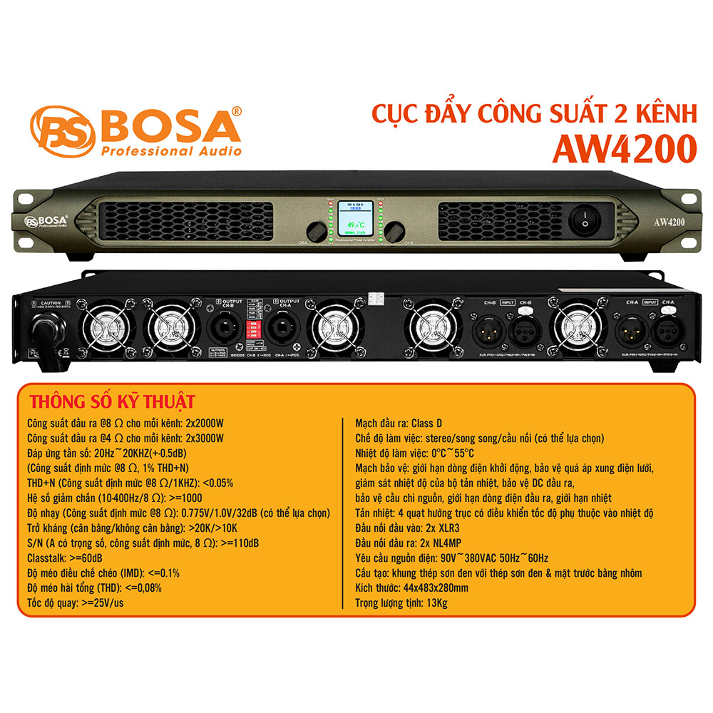 CỤC ĐẨY CÔNG SUẤT 2 KÊNH BOSA AW4200