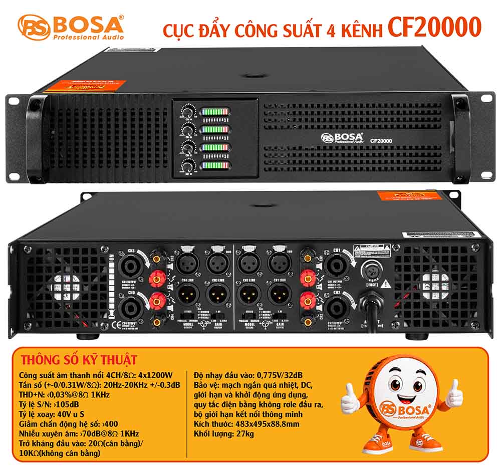 Cục đẩy công suất 4 kênh bosa CF20000 (ĐEN)