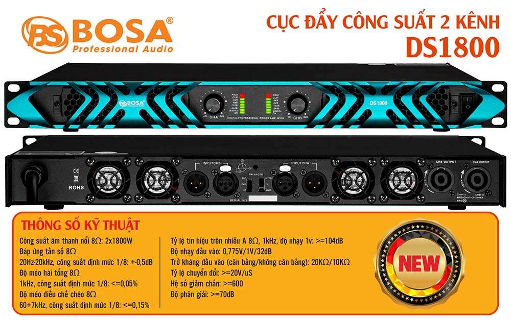 Cục đẩy công suất 2 kênh bosa DS1800