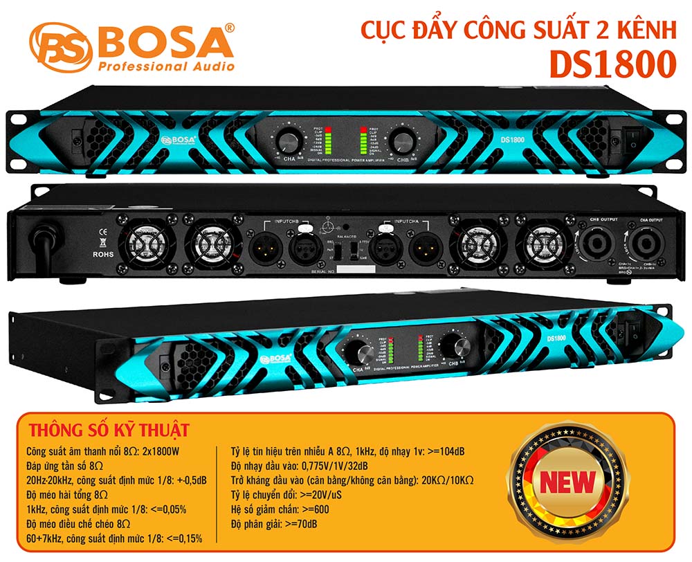 Cục đẩy công suất 2 kênh bosa DS1800