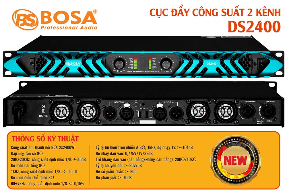 Cục đẩy công suất 2 kênh bosa DS2400