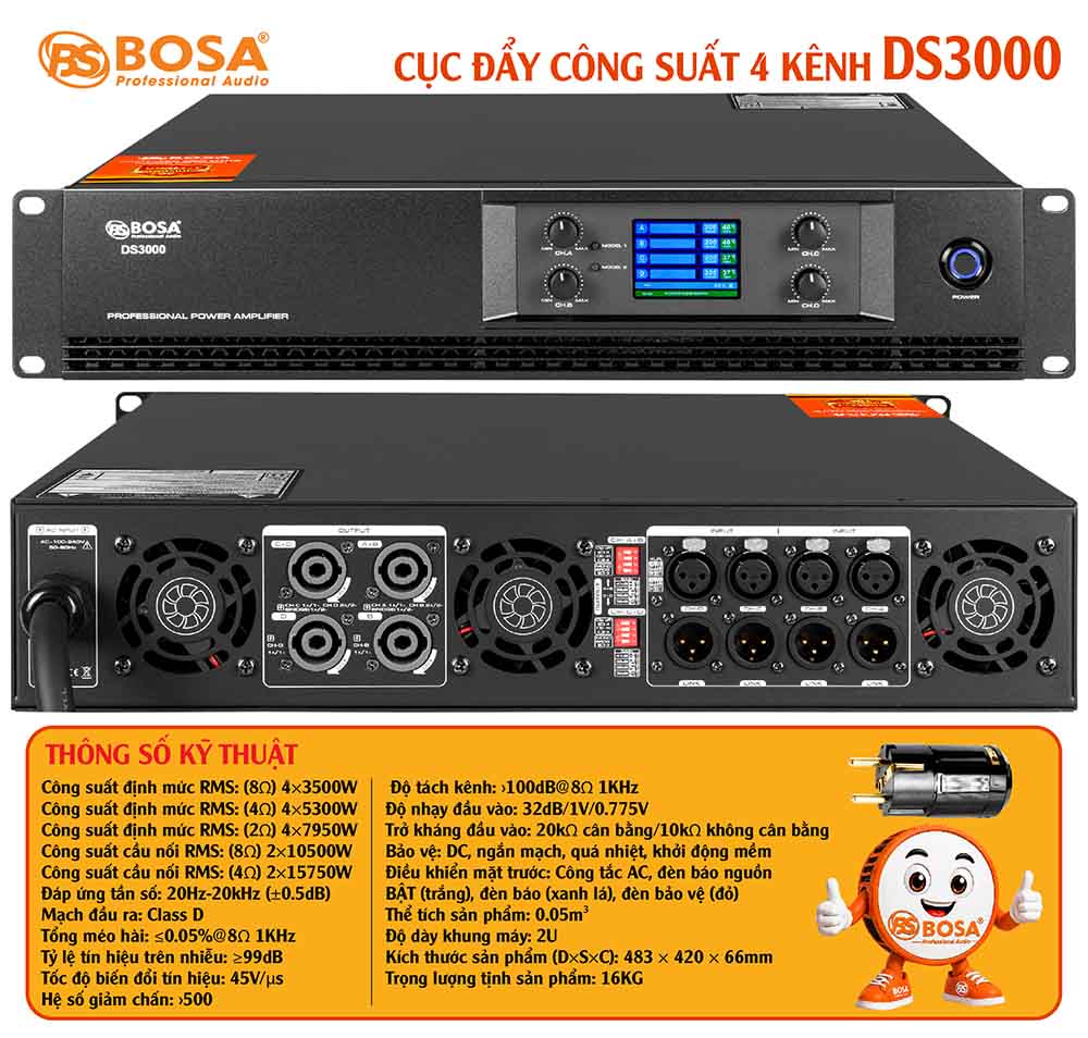 Cục đẩy công suất 4 kênh bosa DS3000