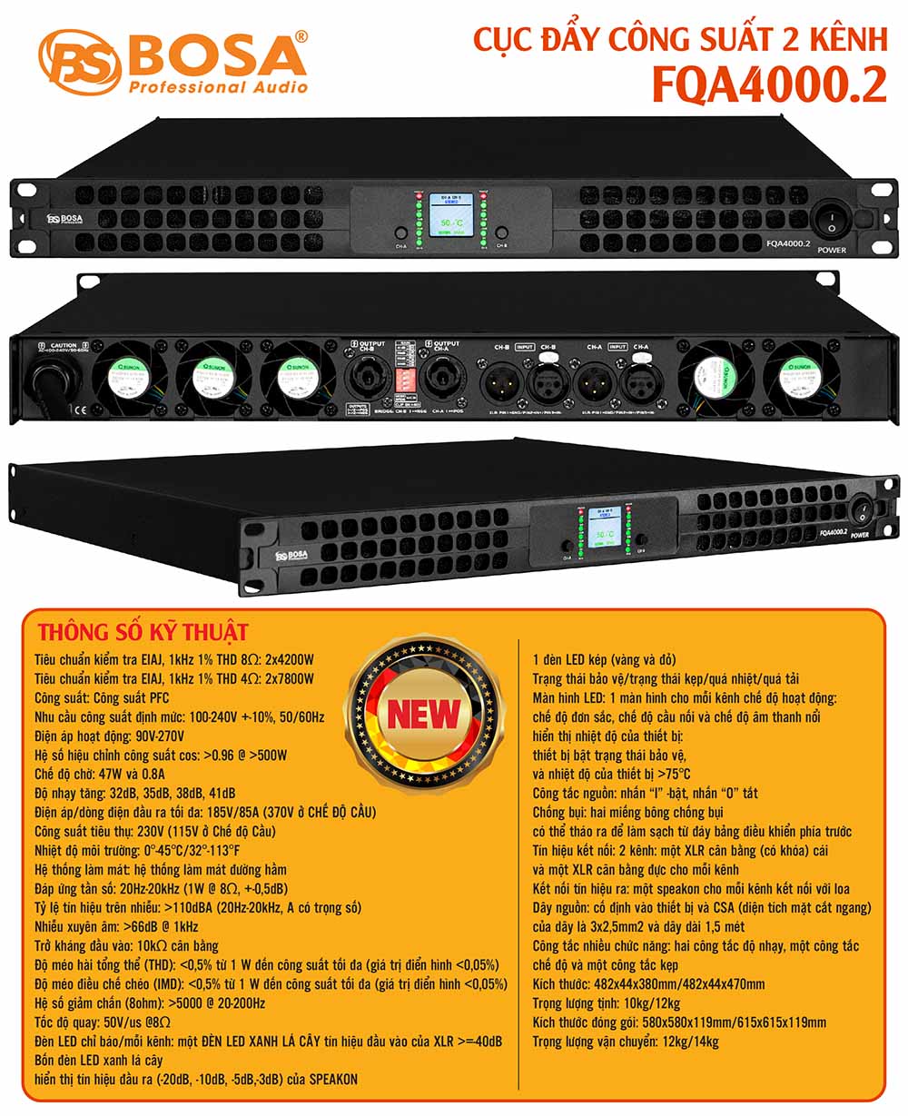 Cục đẩy công suất 2 kênh bosa FQA4000.2