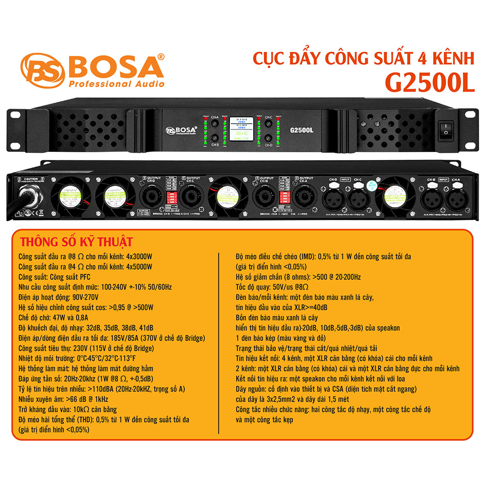 CỤC ĐẨY CÔNG SUẤT 4 KÊNH BOSA G2500L