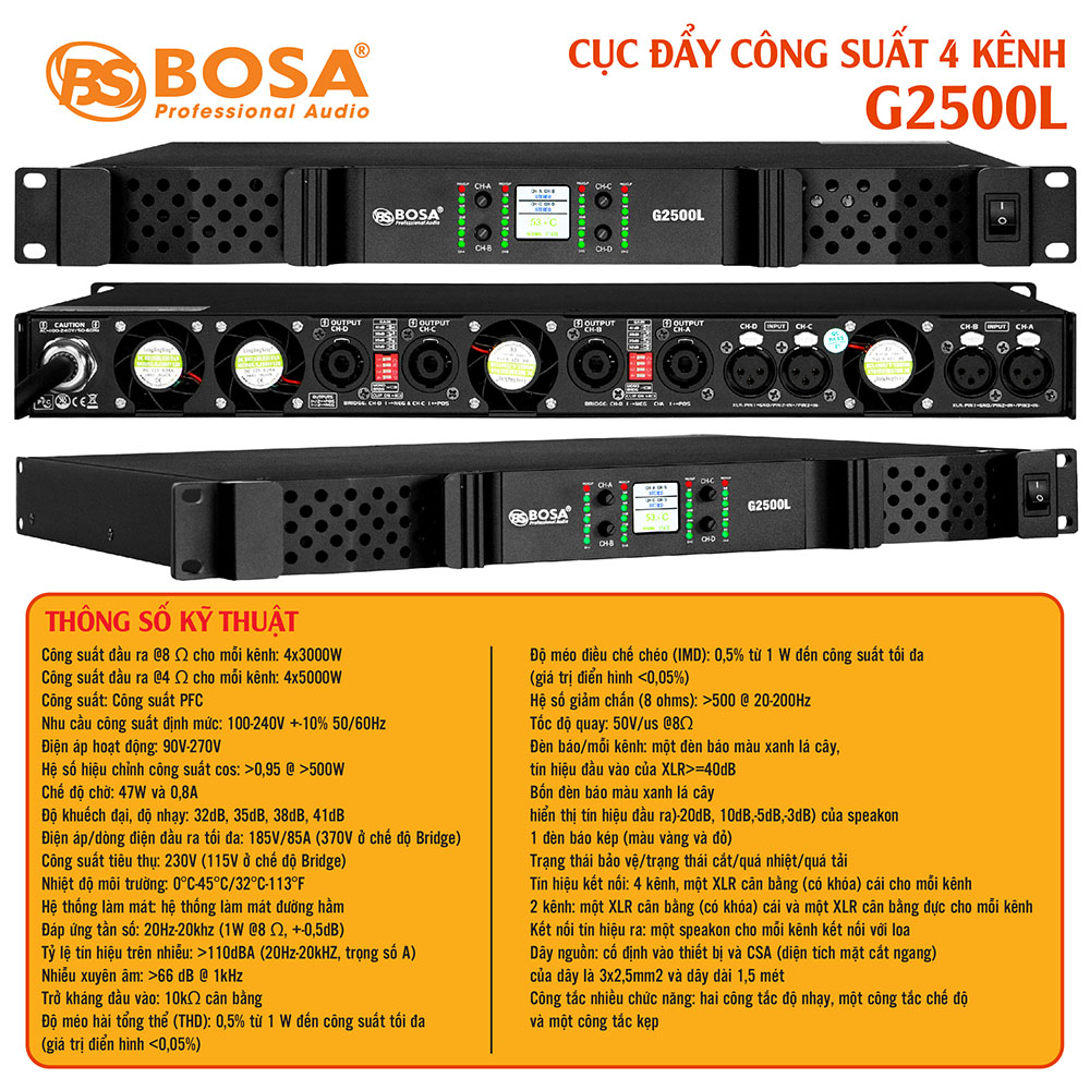 CỤC ĐẨY CÔNG SUẤT 4 KÊNH BOSA G2500L