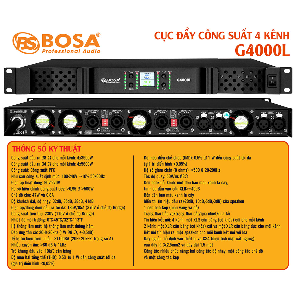 CỤC ĐẨY CÔNG SUẤT 4 KÊNH BOSA G4000L