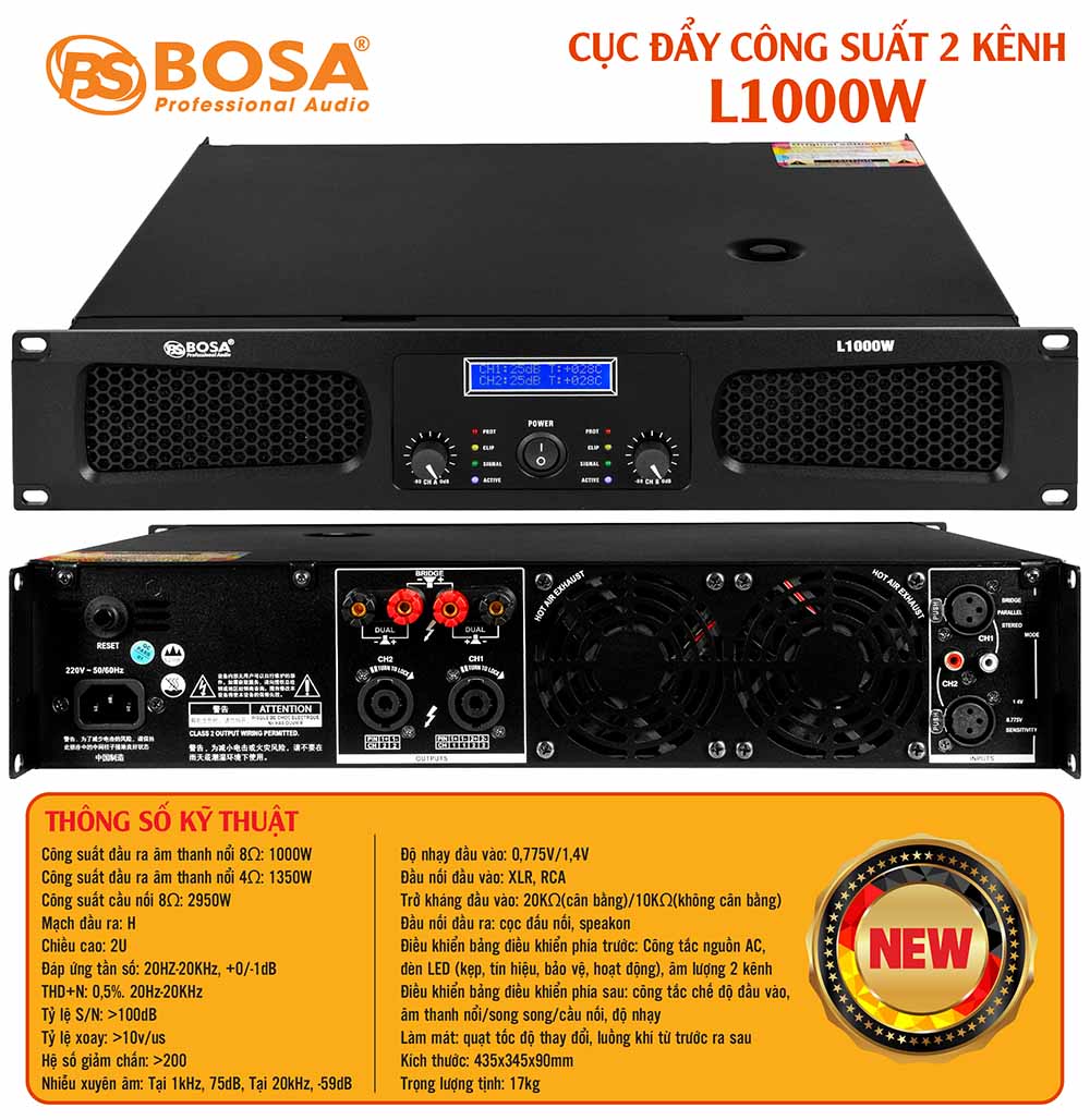 Cục đẩy công suất 2 kênh bosa L1000W