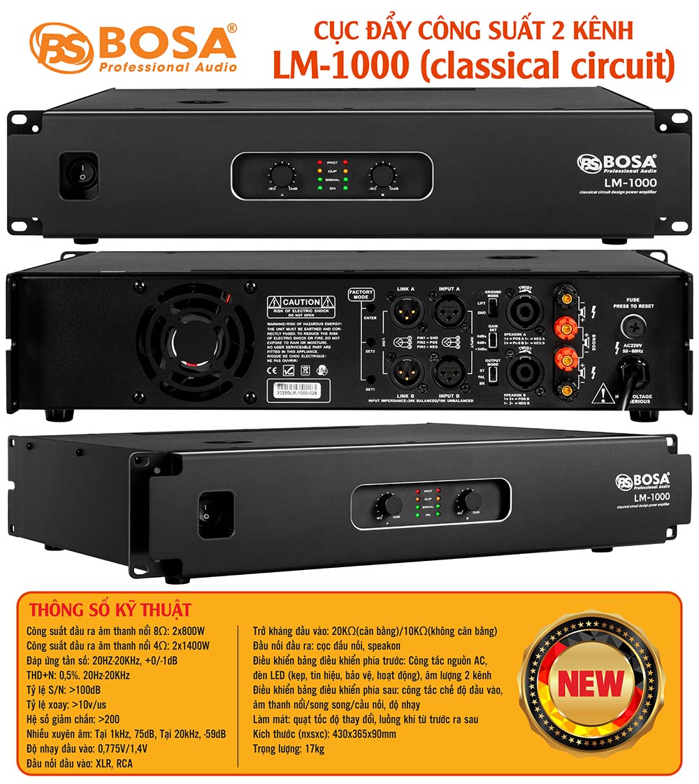 Main cục đẩy công suất 2 kênh bosa LM-1000