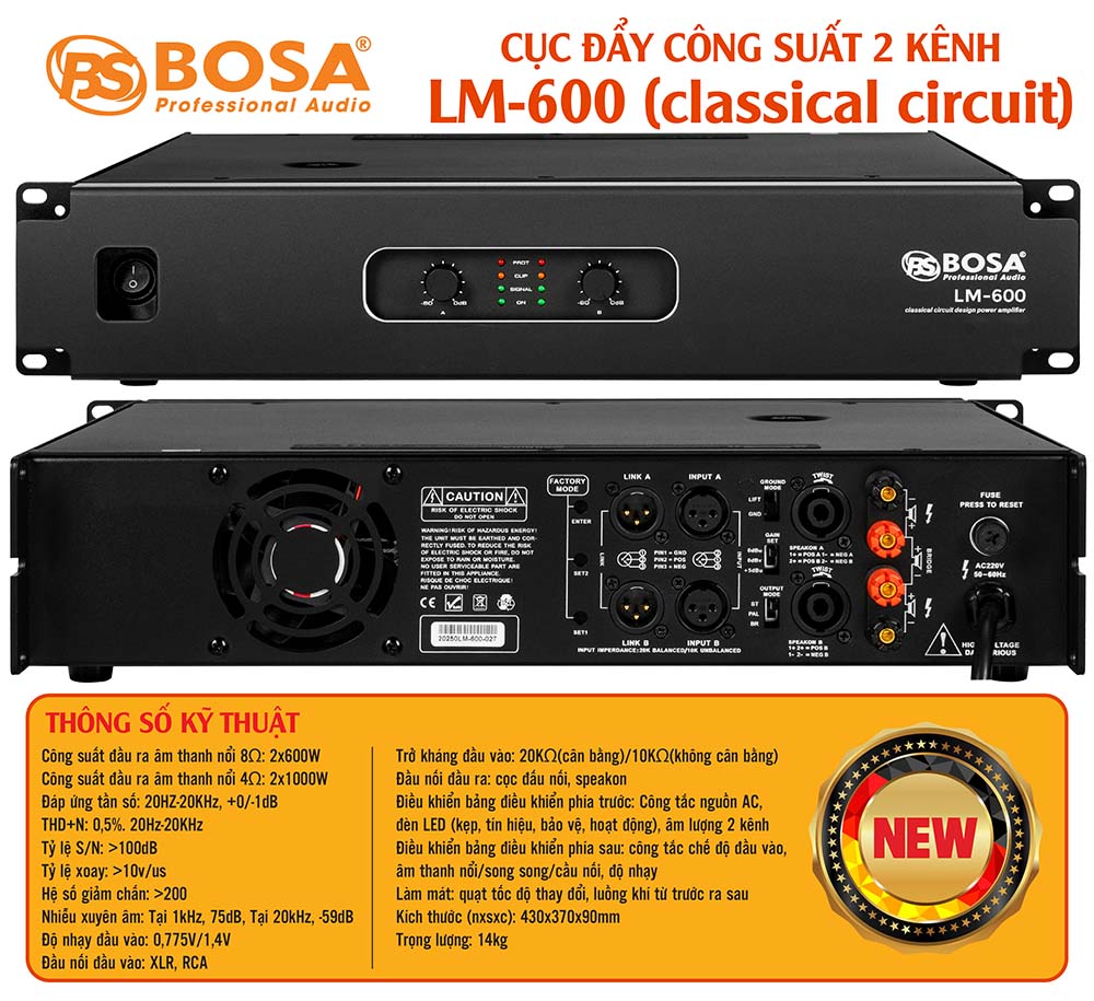 Main cục đẩy công suất 2 kênh bosa  LM-600