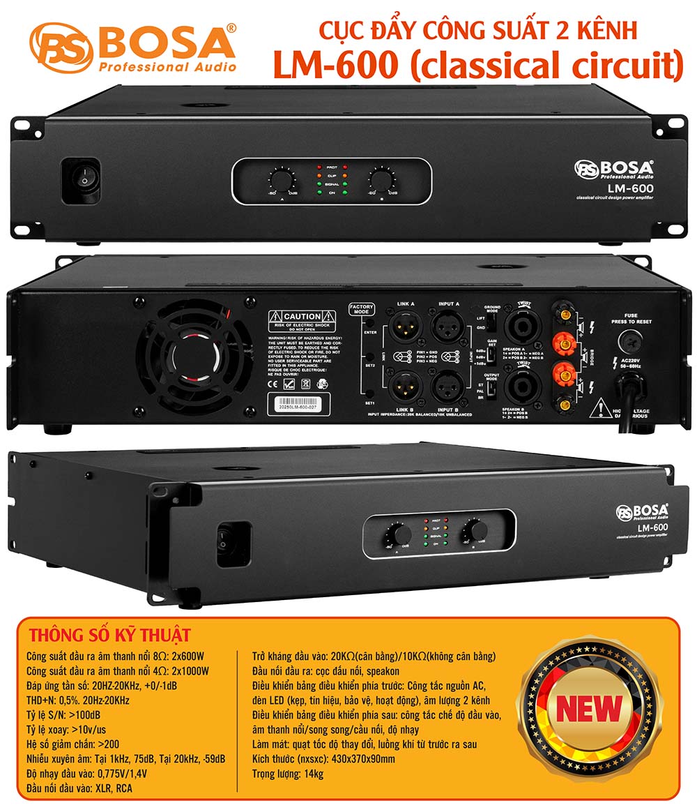 Main cục đẩy công suất 2 kênh bosa  LM-600