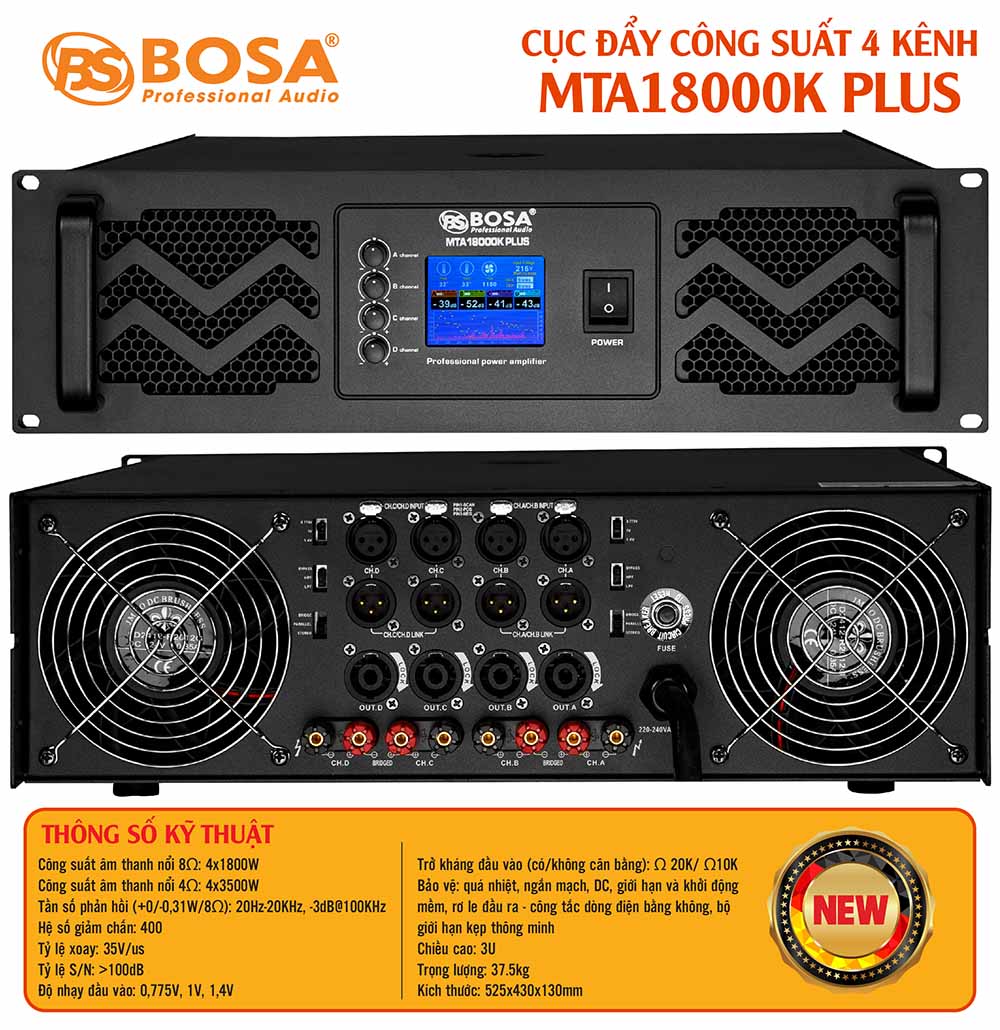 Cục đẩy công suất 4 kênh bosa MTA18000K PLUS