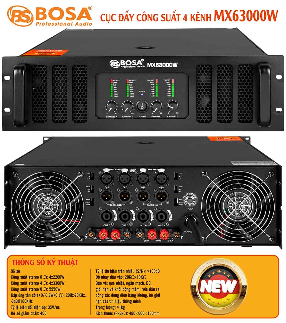 Cục đẩy công suất 4 kênh bosa MX63000W