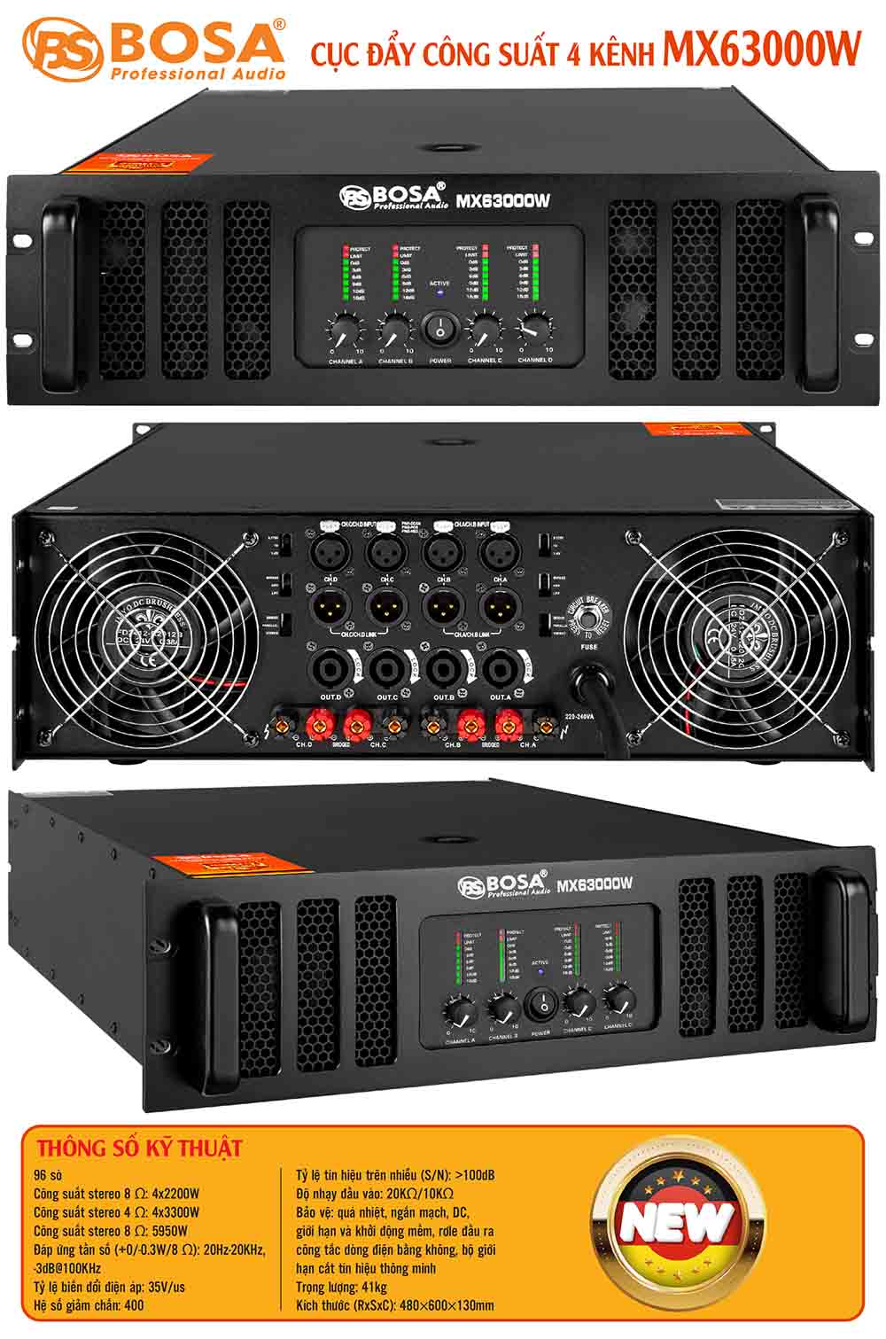 Cục đẩy công suất 4 kênh bosa MX63000W