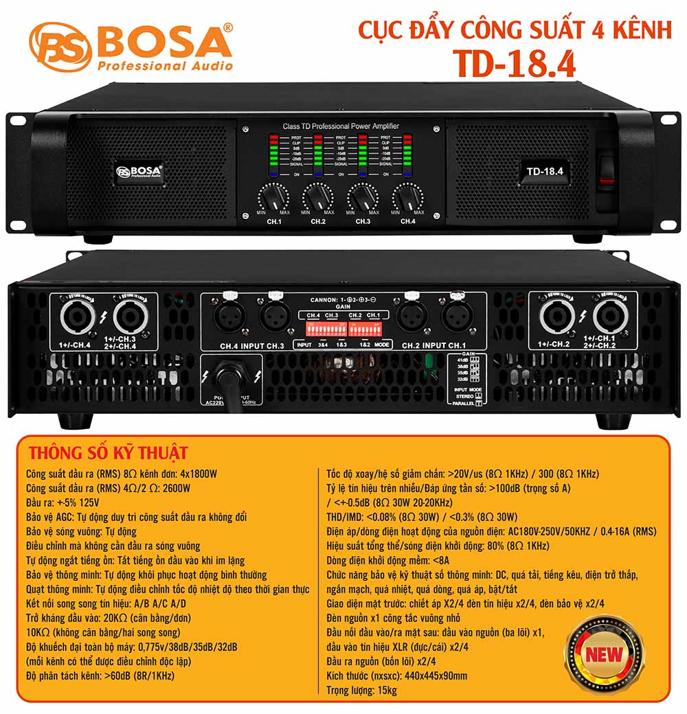 Main cục đẩy công suất 2 kênh bosa TD-18.4
