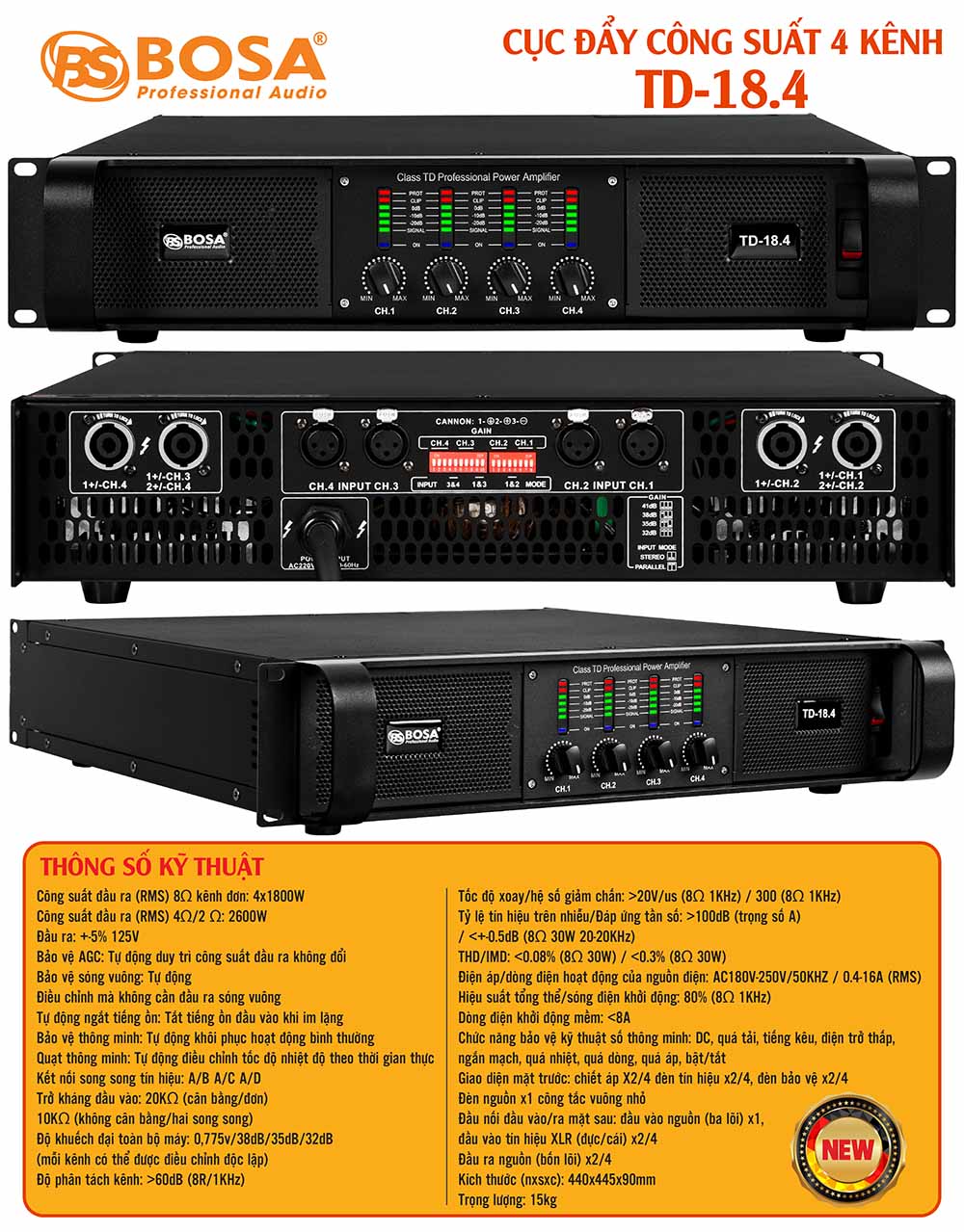 Main cục đẩy công suất 2 kênh bosa TD-18.4