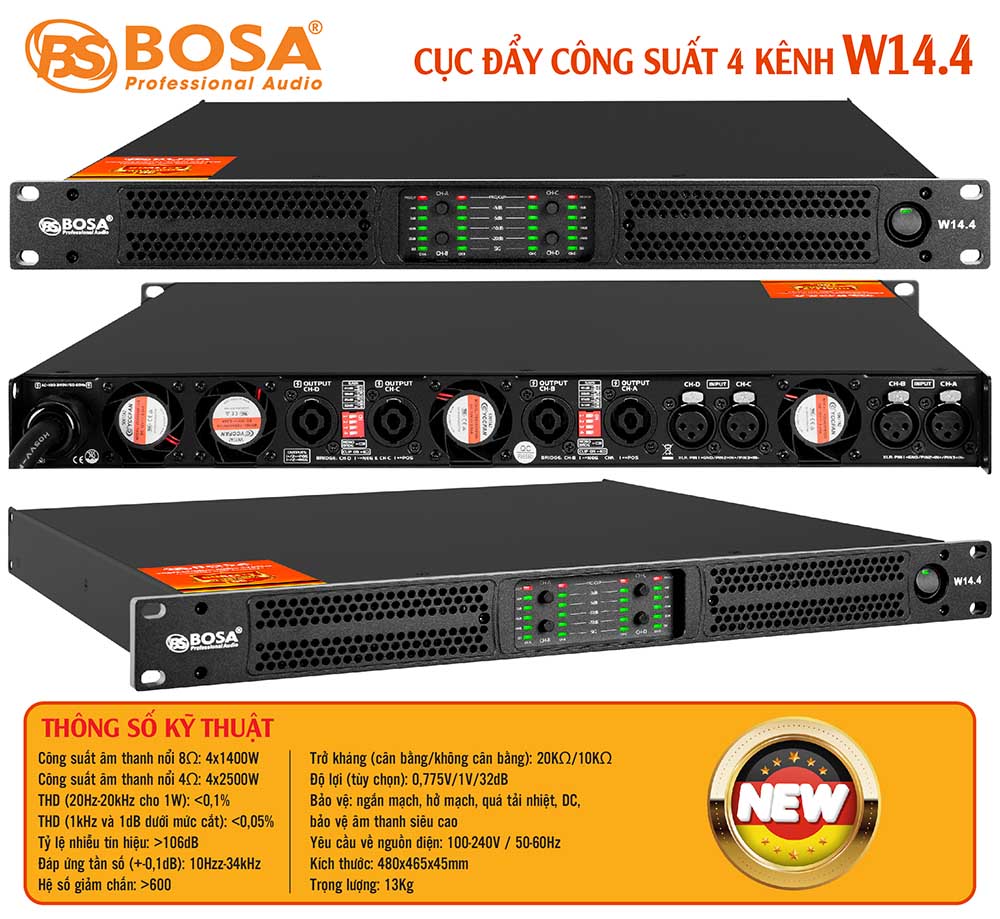 Cục đẩy công suất 4 kênh bosa W14.4