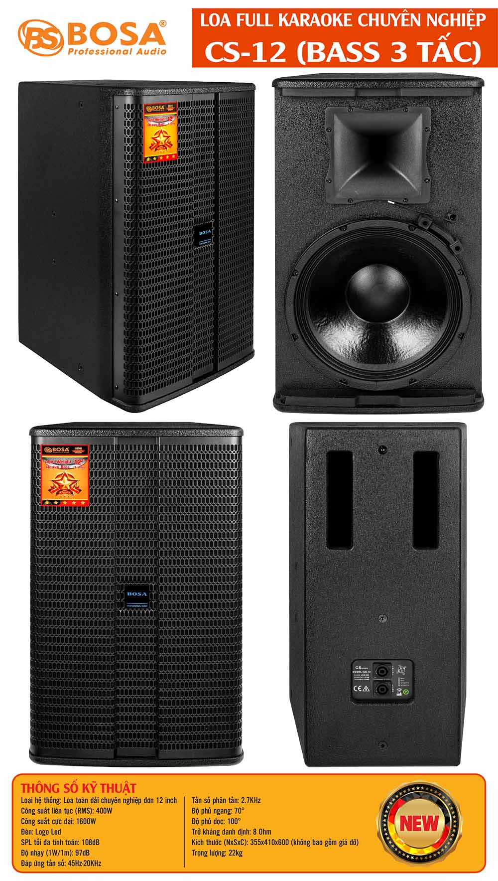 LOA FULL KARAOKE CS-12 (BASS 3 TẤC)