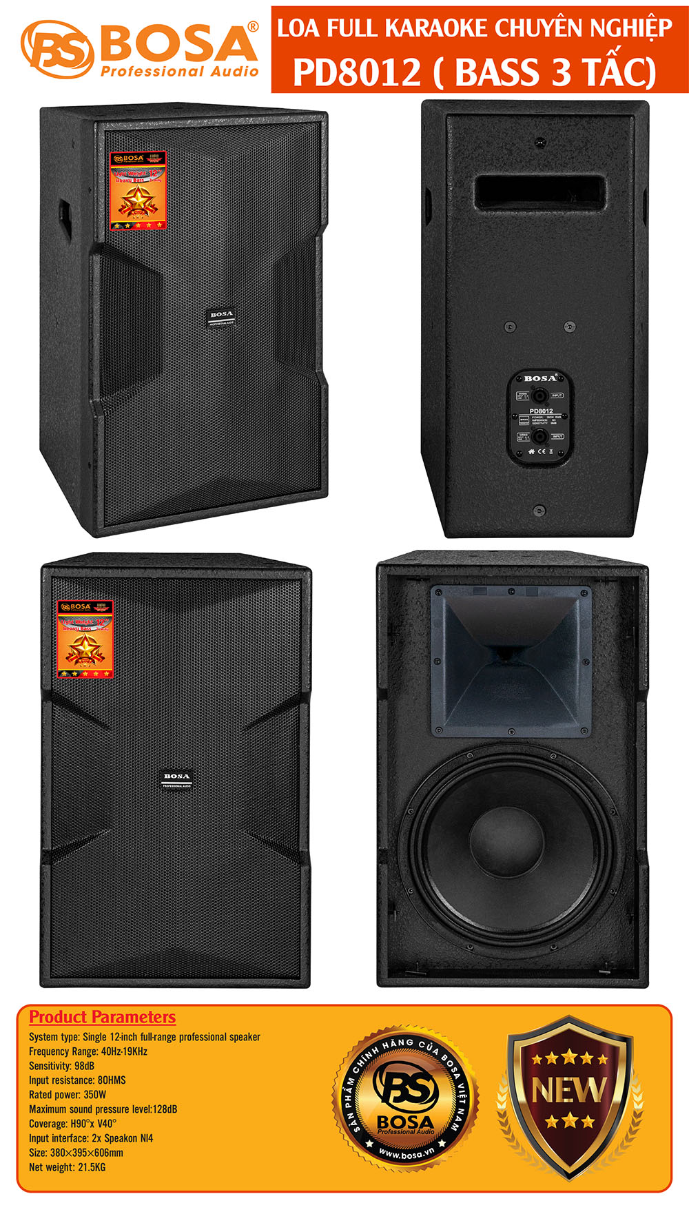 LOA FULL KARAOKE BOSA PD8012 (BASS 3 TẤC)