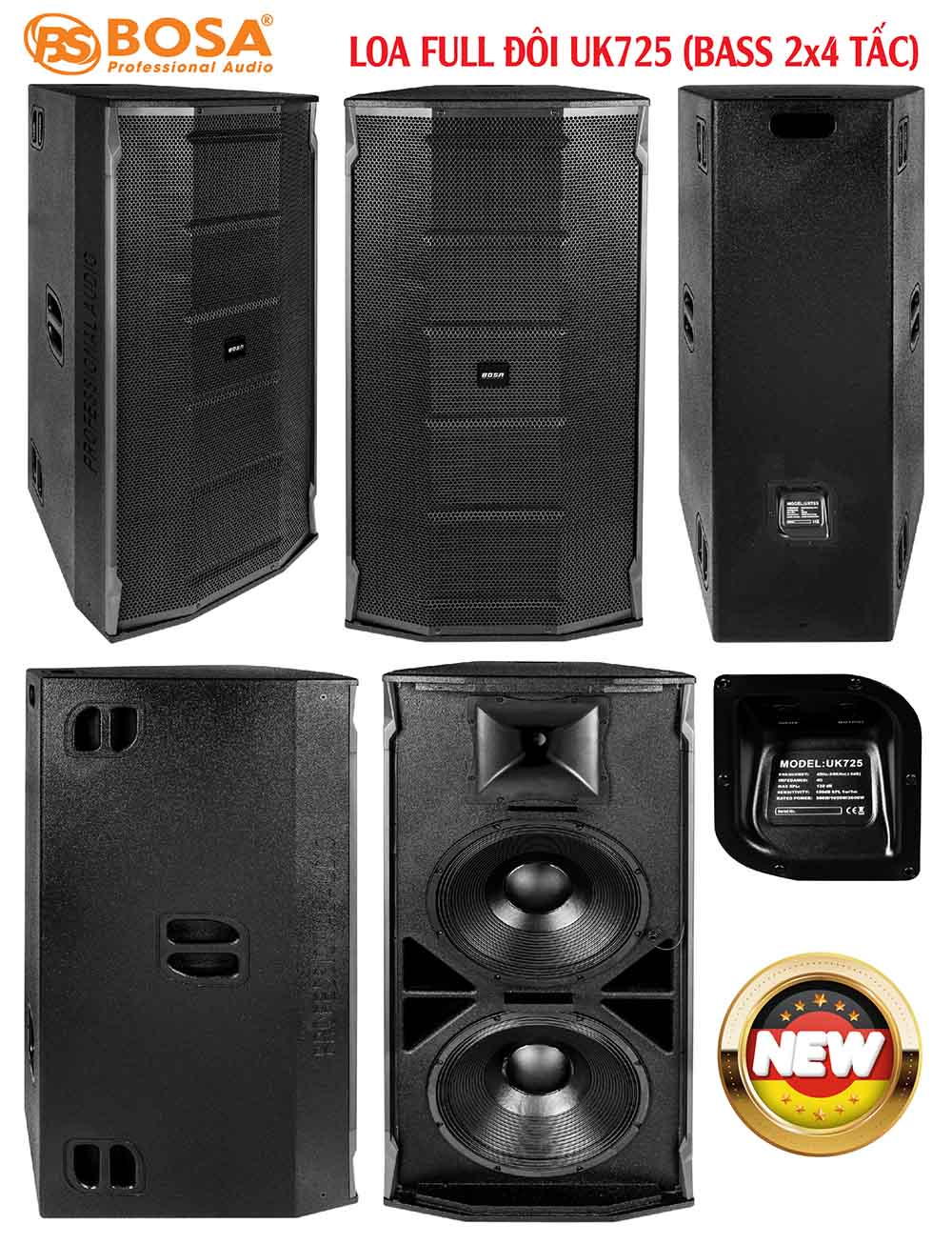 Loa full đôi bosa UK725 (Bass 2x4 tấc)