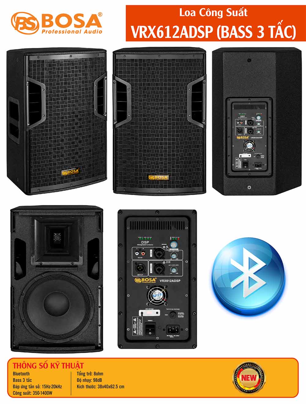 Loa công suất bosa VRX612ADSP (BASS 3 TẤC)