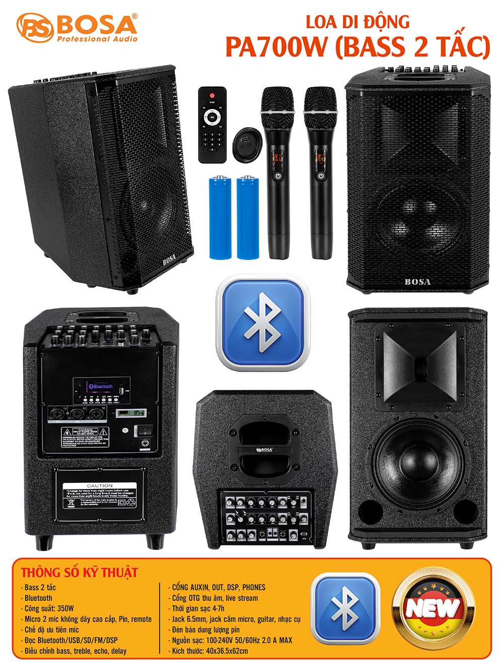 Loa di động bosa PA700W (Bass 2 tấc)