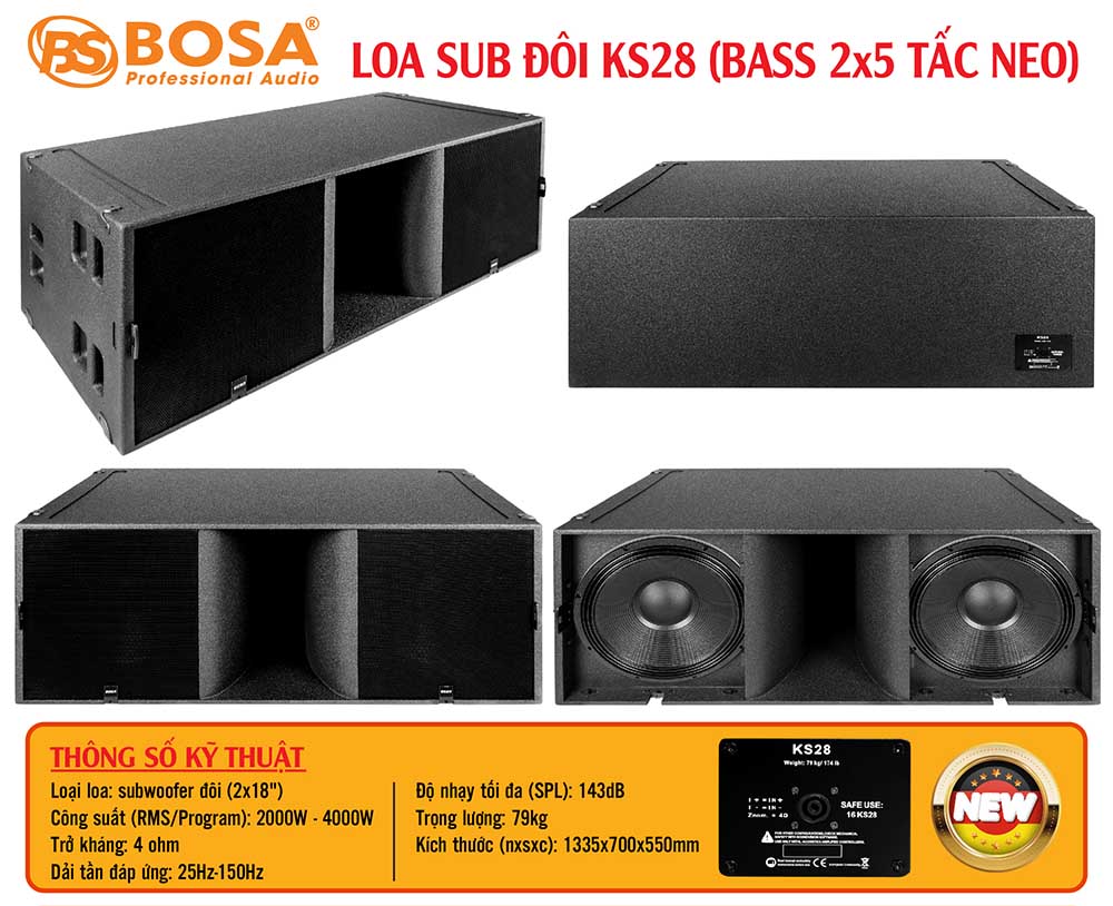 LOA SUB ĐÔI BOSA KS28 (BASS 2x5 TẤC NEO)