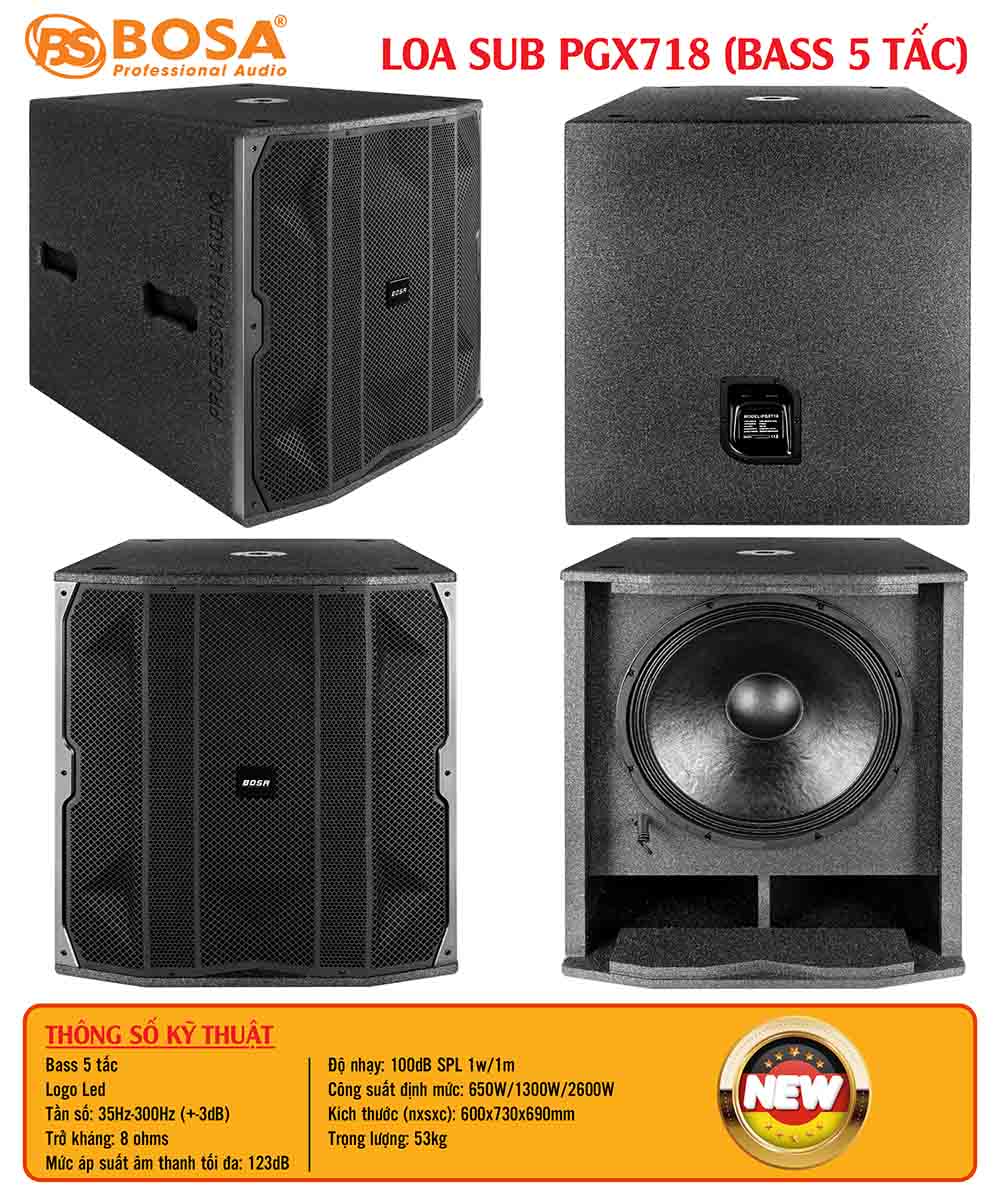 Loa sub bosa PGX718 (Bass 5 tấc)