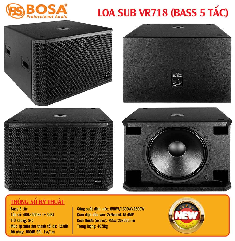Loa sub bosa VR718 (Bass 5 tấc)