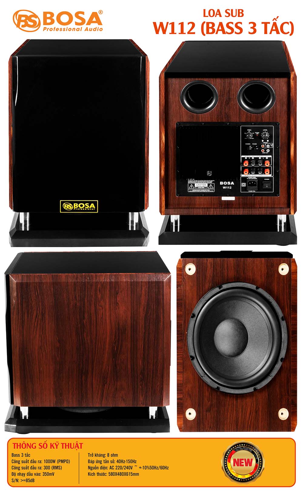 Loa sub bosa W112 (Bass 3 tấc)