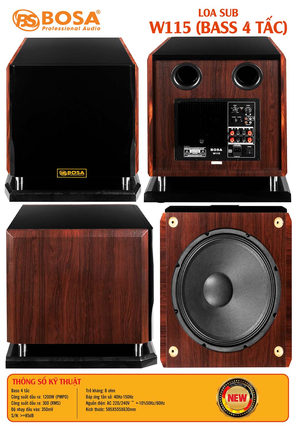 Loa sub bosa W115 (Bass 4 tấc)