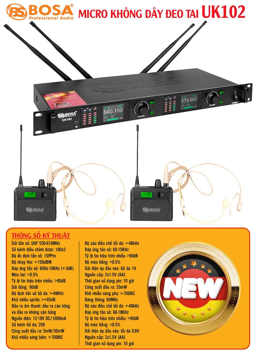 Micro không dây đeo tai bosa UK102