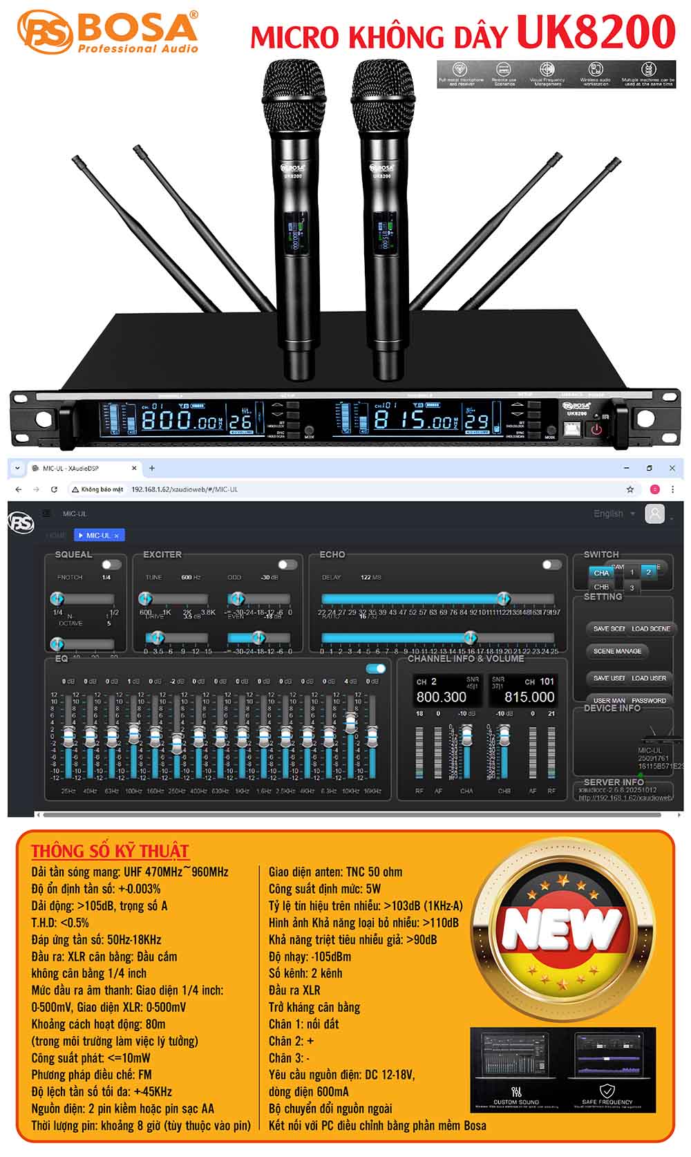 Micro không dây bosa UK8200